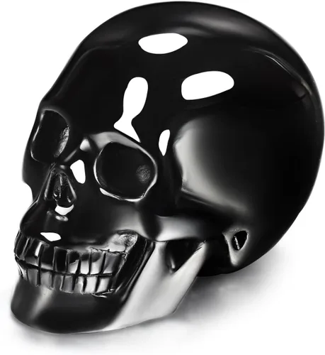 Vista 7 de Skullis Cabeza de calavera de cristal de obsidiana negra de 2.0 pulgadas, escultura de arte fino de piedras preciosas talladas a mano, estatua