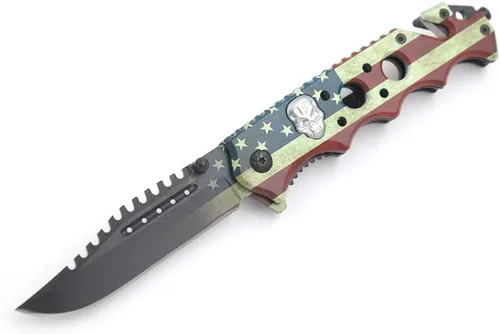 Vista 5 de Snake Eye Tactical Cuchillo de bolsillo - Cuchillo plegable de hoja de 3.5 pulgadas - Equipo y equipo EDC estilo rescate (calavera verde)