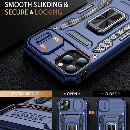 Vista 2 de MERRO Funda para iPhone 11 Pro Max con protector de pantalla, funda deslizante para cámara, funda de grado militar con soporte magnético de 6.5 Azul