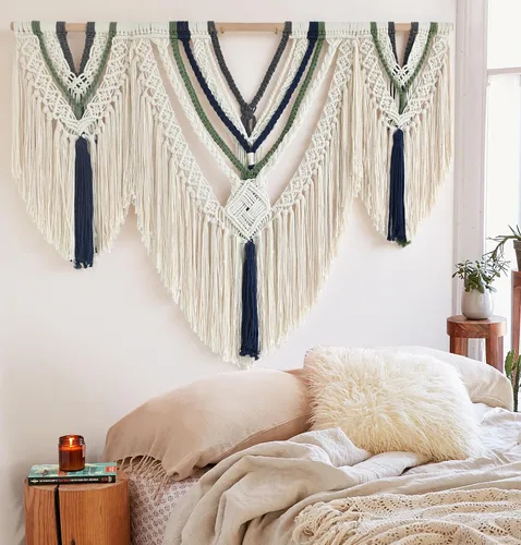 Vista 10 de Jakalin - Arte de pared de macramé para colgar en la pared, color marrón tostado, 47 pulgadas de ancho x 55 pulgadas de largo