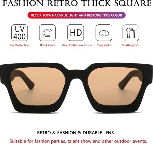 Vista 21 de AIEYEZO Gafas de sol cuadradas para mujeres y hombres, gafas de sol cuadradas con montura gruesa, estilo de diseñador simple