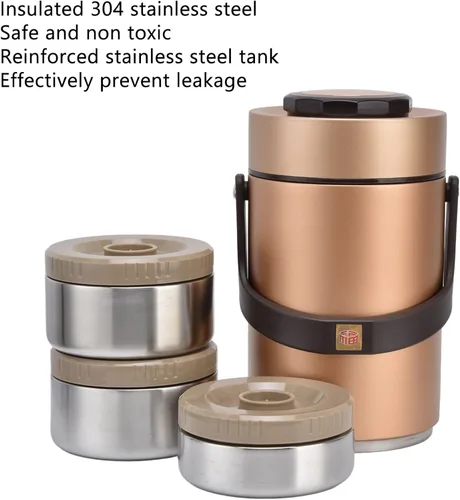 Vista 5 de Qiilu Termos para Comida Caliente 24 Horas 304 Acero Inoxidable 2.3L Termos Para Comida Caliente 24 Horas 304 Caja de almuerzo al vacío 3 capas