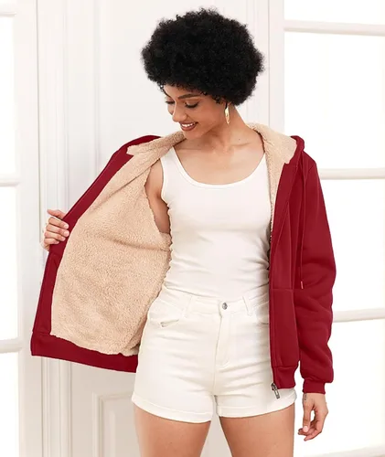 Vista 3 de SWISSWELL Sudaderas con capucha para mujer, forro polar de invierno, con cremallera completa, forro de sherpa grueso