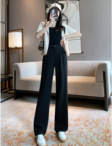 Vista 5 de LREUIP Emperament - Pantalones de traje para mujer cintura alta holgados rectos casuales ajustados pierna ancha vestido profesional