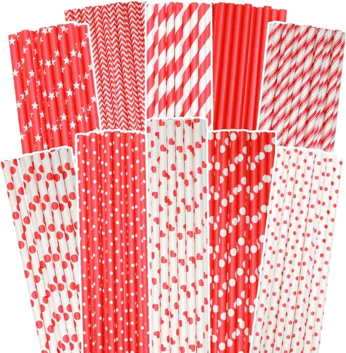 Vista 15 de qiqee Pajitas de papel negro, 150 pajitas desechables a granel (10 patrones negros, biodegradables, desechables, 7.75 x 0.25 pulgadas)