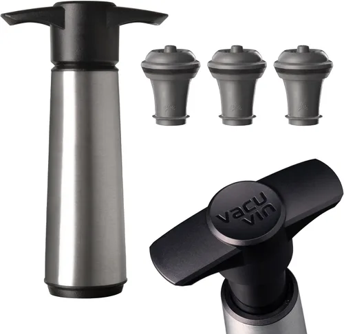 Vista 8 de Vacu Vin Bomba de ahorro de vino con 1 tapón al vacío, acero inoxidable, sello hermético para preservar la frescura hasta 10 días, reutilizable, a