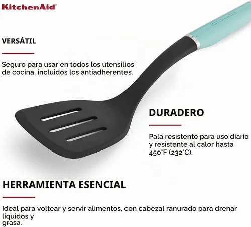 Vista 4 de KitchenAid Espátula Ranurada Clásica de Nylon, 13.66 Pulgadas, Aqua Sky aguamarina (Aqua Sky)
