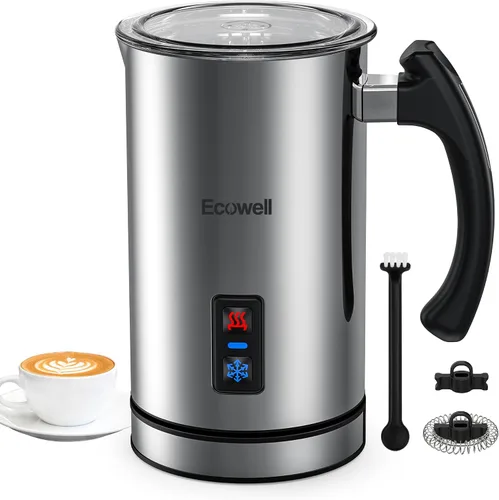 Vista 8 de ECOWELL Espumador de leche automático y vaporizador, espumador eléctrico 4 en 1 para café con leche, máquina de chocolate caliente, espuma fría