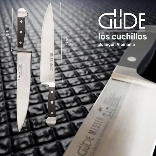 Vista 2 de Güde Alpha Series Cuchillo de chef forjado a mano/afilado con mango Hostaform negro de 10 pulgadas, fabricado en Solingen, Alemania desde 1910