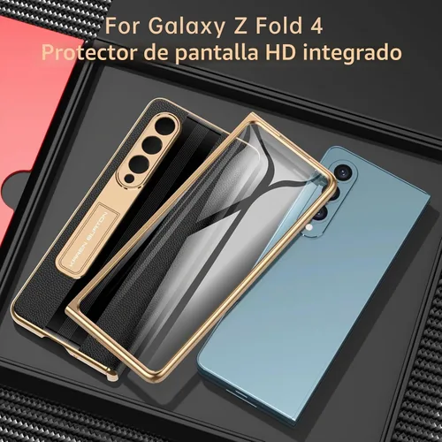 Vista 4 de Funda para teléfono Samsung Galaxy Z Fold 4 [piel auténtica de lujo Premier] [Protección de bisagra de cuerpo completo]