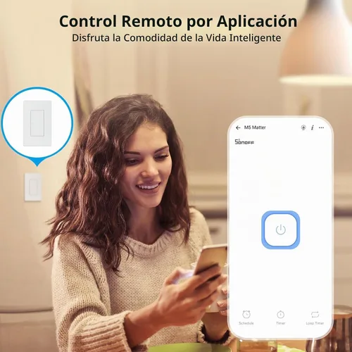 Vista 3 de SONOFF Matter Interruptor de Luz Inteligente, Interruptor de Luz WiFi de 2.4GHz, Se Requiere Cable Neutro, Interruptor de Luz Alexa Compatible