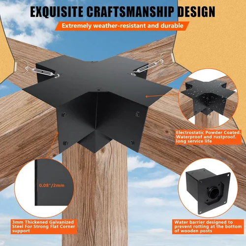Vista 4 de Kit de bricolaje de pérgola de 4 x 4 pulgadas (tamaño interior: 3.5 x 3.5 pulgadas), soporte de madera de 5 vías y poste de achor, kit de soporte