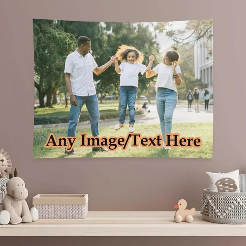 Vista 5 de Nsipan Tapiz de pared personalizado, texto con imagen, tapiz personalizado para boda, divertido telón de fondo, perfecto para decoración del hogar