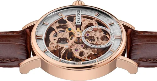Vista 4 de The Herald Reloj automático para hombre de 1.575 in con esfera de esqueleto y correa de cuero