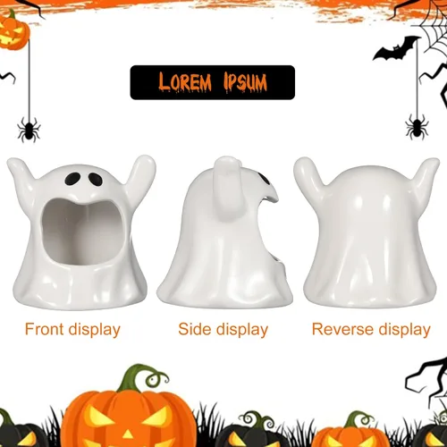 Vista 5 de DECHOUS Portavelas fantasma de Halloween: lindo candelabro votivo de cerámica fantasma, decoración de mesa, portavelas de Halloween para el hogar