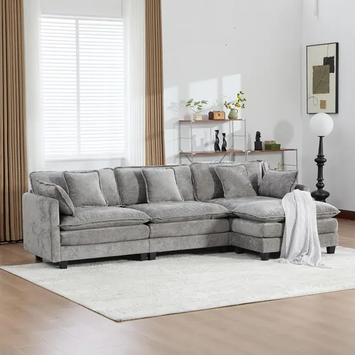 Vista 330 de Sofá seccional modular verde de 111.5", sofás seccionales grandes de 3 plazas para sala de estar, sofá nube oversized de tela chenille con otomana