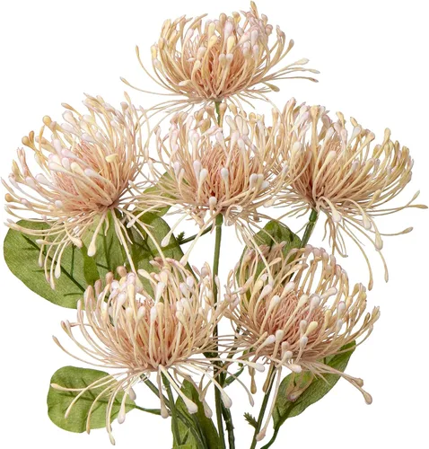 Vista 14 de Hollyone Flores artificiales azules de crisantemo de 33 pulgadas, 2 piezas, arreglo floral de mamá araña, flores artificiales grandes con 3 cabezas