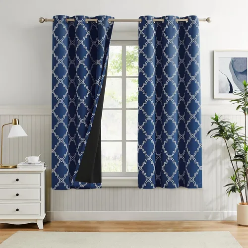 Vista 25 de Melodieux Cortinas 100% opacas de 96 pulgadas de largo para sala de estar, dormitorio estilo marroquí, aislamiento térmico, ahorro de energía