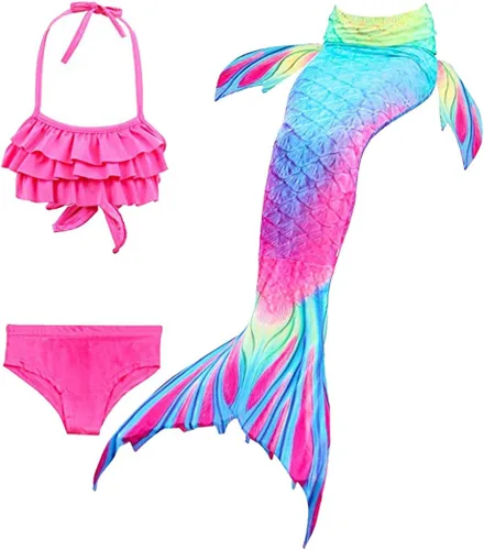 Vista 2 de Traje de baño de cola de sirena con monoaleta para niñas, conjunto de bikini