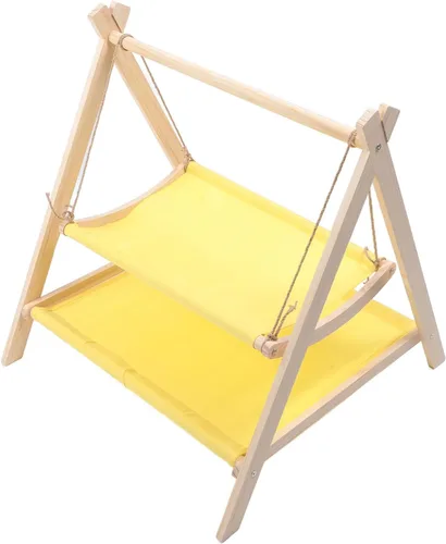 Vista 3 de Elevated Cat Bed, Breathable Washable Fabric Sturdy Pine Wood Construction Cat Hammock, Raised Bed with Double Layer Design Easy Assembly for Indoor