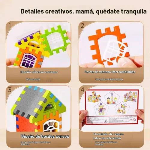 Vista 2 de Juego de 150 bloques de construcción, juguetes de construcción de casas de plástico entrelazados para niños, bloques educativos apilables STEM