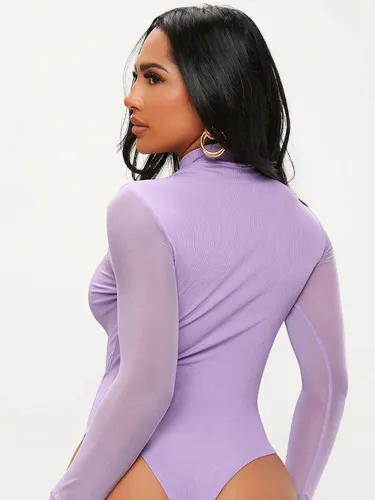Vista 2 de Verdusa Body ajustado de una pieza de malla de contraste para mujer