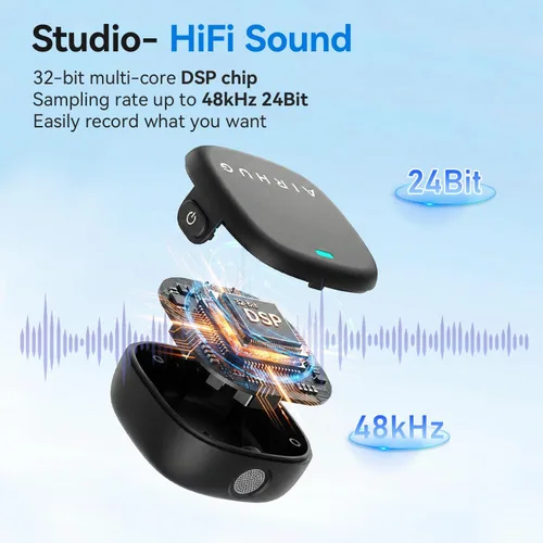 Vista 6 de AIRHUG Micrófono Lavalier inalámbrico para iPhone/Android/PC, batería de 60 horas, 48 KHz 24 bits, relámpago Plug-Play/USB-C, 3 modos de grabación
