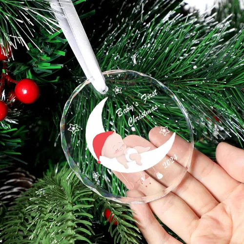 Vista 7 de Adorno de Primer Navidad del Bebé 2024 - Recuerdo de Familia de Tres: Recién Nacido Niño y Niña