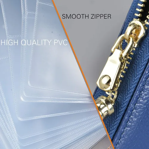 Vista 7 de Easyoulife Billetera Tarjetero de Tarjetas de Crédito para Mujer con Cremallera de Cuero Estuche para Tarjetas con Bloqueo RFID, Azul oscuro, medio