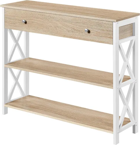 Vista 11 de Topeakmart Mesa consola de 40 pulgadas con 2 salidas y 2 puertos USB, mesa de entrada extra larga con cajón y diseño en forma de X, mesa de sofá Gris