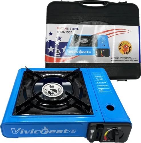 Vista 8 de Vivicreate Estufa de gas butano portátil de 8500 BTU para acampar, cocinar al aire libre, quemador portátil ligero con encendido automático, estufa