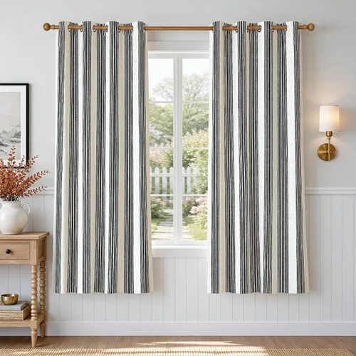 Vista 17 de DriftAway Chris Linen - Cortinas opacas con capa térmica y reductora de sonido, 63 pulgadas de largo para dormitorio, cortinas estampadas a rayas