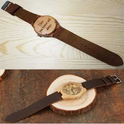 Vista 5 de Reloj de madera con foto o mensaje grabado de doble cara para regalo