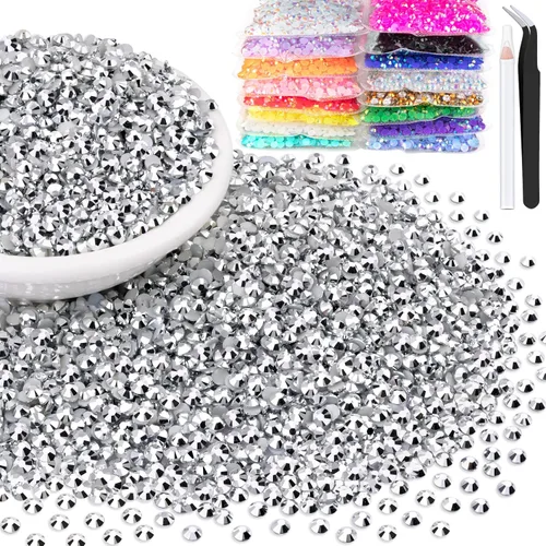 Vista 16 de 15000 diamantes de imitación de resina de 0.079 pulgadas a granel, diamantes de imitación de gelatina redondos negros con parte trasera plana, gemas