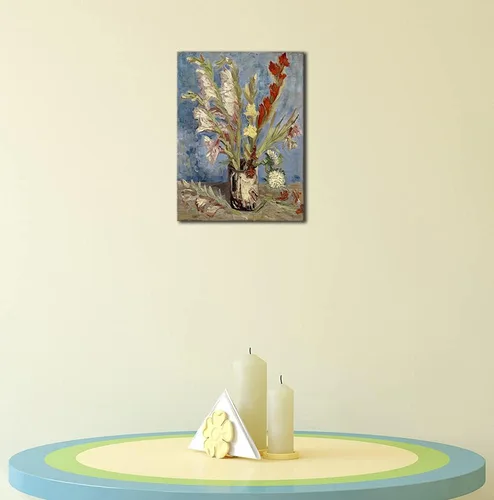 Vista 8 de Wieco Art Jarrón con gladiolos y asteres de China por Van Gogh Famosas pinturas al óleo Reproducción de pinturas al óleo modernas florales Giclée