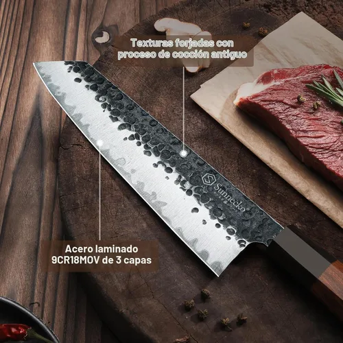 Vista 3 de Sunnecko Cuchillo de chef japonés de 8 pulgadas, cuchillo de chef con mango de madera, cuchillo de cocinero de acero de alto carbono, cuchillo Gyuto