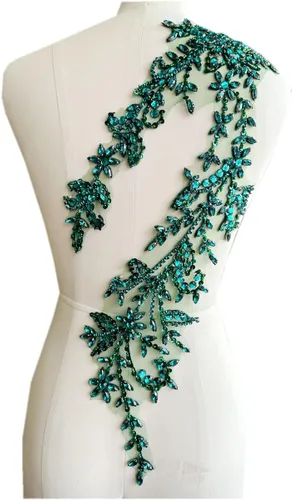 Vista 24 de Parches de lentejuelas brillantes de acrílico hechos a mano en encaje, con cuentas y piedras, para coser, accesorios para vestido de novia (negro)