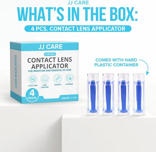 Vista 3 de JJ CARE Aplicador de lentes de contacto – Paquete de 4 herramientas de succión para lentes de contacto duras, émbolo de contacto ocular de goma