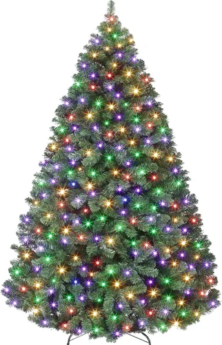 Vista 16 de Árbol de Navidad artificial flocado de nieve de 6 pies, árbol de Navidad delgado sin luz con piñas, puntas de ramas de PVC, soporte de metal