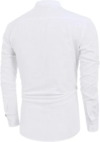 Vista 7 de COOFANDY Camiseta Henley de algodón y lino para hombre, de manga larga, estilo hippie, casual, playera