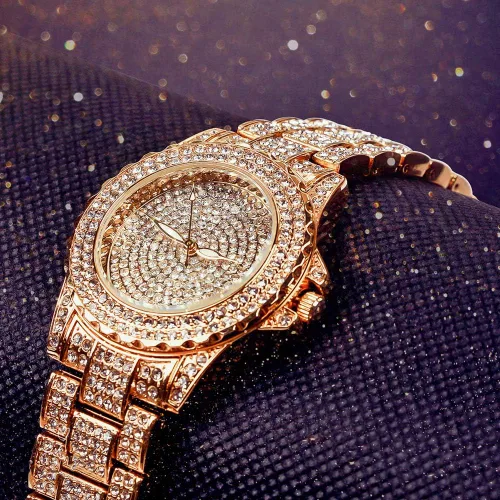 Vista 2 de Smalody Round Luxury Women Watch Crystal Rhinestone Diamond Watches Stainless Steel Wristwatch Iced Out Watch with Japan Quartz Movement for Women