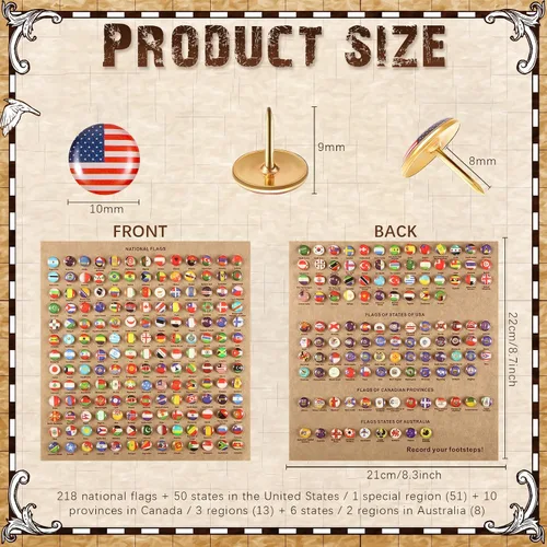 Vista 2 de Fumete 289 piezas de chinchetas con banderas para mapa del mundo, chinchetas creativas, chinchetas de banderas nacionales, tachuelas creativas