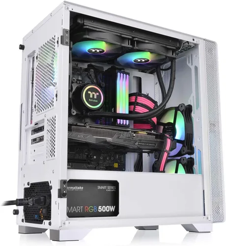 Vista 8 de Thermaltake S100 Carcasa para computadora de cristal templado Snow Edition Micro-ATX mini-Tower con ventilador trasero de 120mm preinstalado Nieve