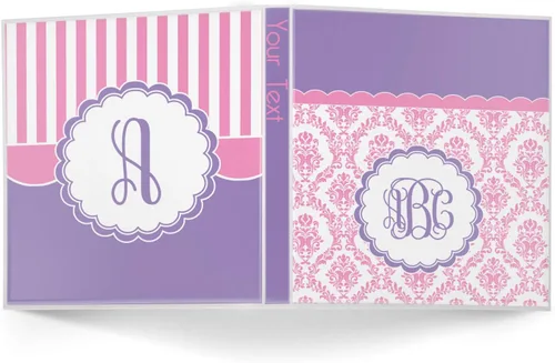 Vista 2 de Carpeta personalizada de 3 anillas damasco rosa, blanco y morado, 1 pulgada