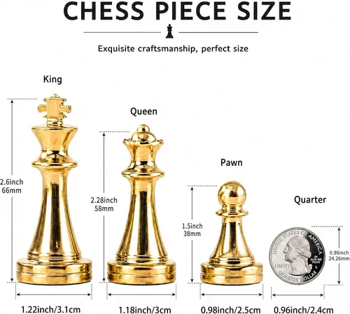 Vista 5 de Juego de ajedrez de madera de 11 pulgadas para adultos con piezas de Plata y oro de 11 pulgadas