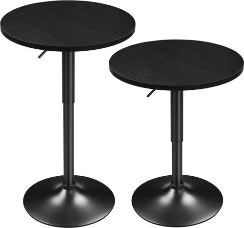 Vista 14 de Yaheetech Mesa de bar redonda, altura ajustable y mesas giratorias de 360°, mesa de cóctel con parte superior de MDF, base de patas plateada