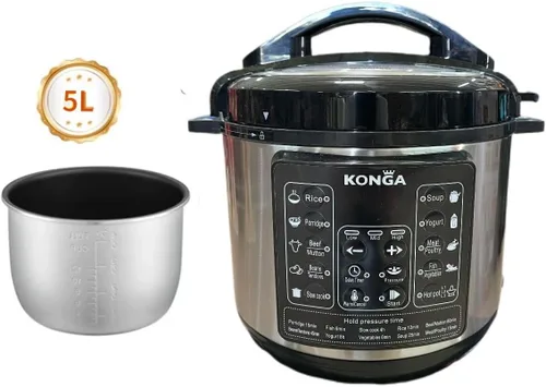 Vista 2 de Olla a presión eléctrica, olla multifunción de 5 L, olla arrocera 8 en 1, máquina de sopa, negro/acero inoxidable