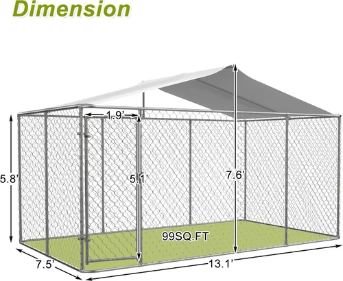 Vista 7 de IchbinGo Perrera grande para perros al aire libre, jaula resistente de acero galvanizado para perros con cubierta impermeable resistente a los rayos