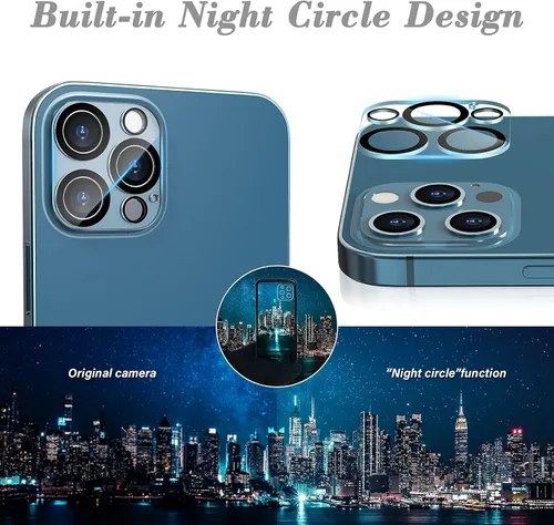 Vista 4 de imluckies Protector de lente de cámara para iPhone 12 Pro Max de 6.7 pulgadas, vidrio templado transparente HD y dureza 9H, compatible con fundas