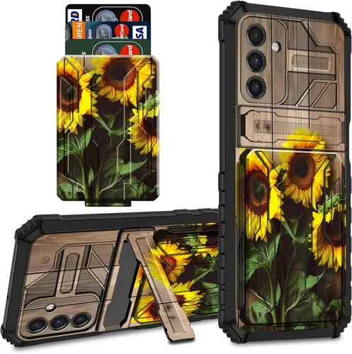 Vista 15 de Funda protectora de TPU suave para Samsung Galaxy A03S con soporte para tarjeta de crédito y soporte de doble capa de policarbonato duro de TPU